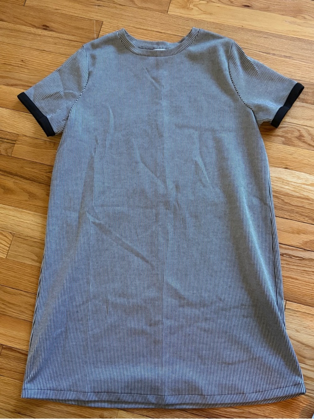 Striped Knit T-Shirt Dress with Black Trim